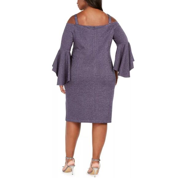 R&M Richards Party Dress Womens Size 14 Navy/Silver Metallic Cruise Bell Sleeve - Picture 4 of 10